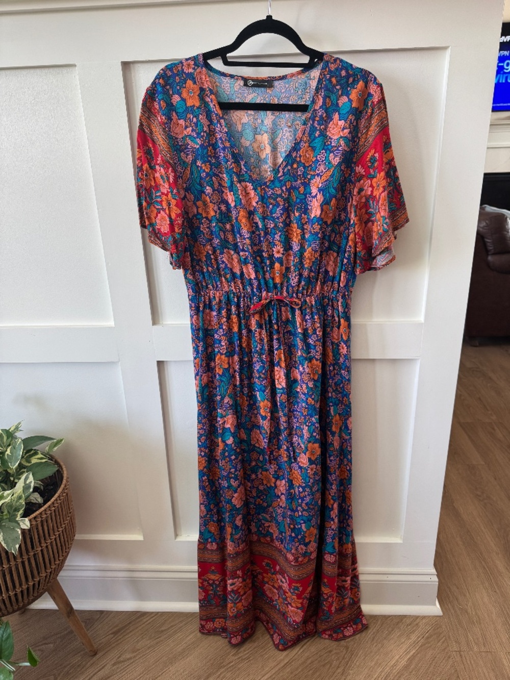 PRETTYGARDEN Blue Floral Boho V-Neck Maxi Dress